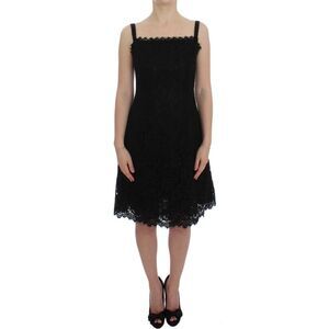 Dolce & Gabbana Black Floral Lace Shift Knee Length Women's Dress